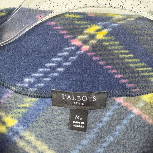 TALBOTS | Fleece Plaid Funnel Neck Sweater Top Green Blue Pink Women’s Size MP - Picture 7 of 10